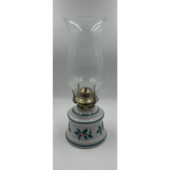 Vintage Lamplight Farm Christmas Holly Vintage Oil Lamp - 13 5/8" Tall - Picture 2 of 5